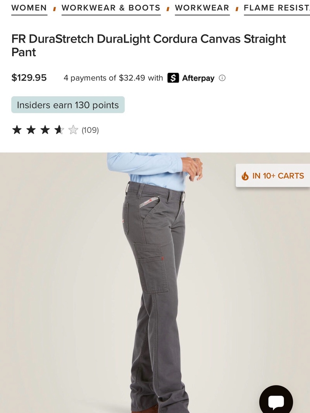 FR DuraStretch DuraLight Cordura Canvas Straight Pant - Gray NEW
